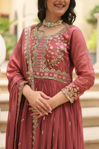 Joban Fashion Coffee Georgette Sequence Embroidery Work Kurta Set - Distacart