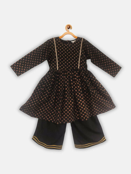 Ahalyaa Black Color Crepe Printed kids Kurta Palazzo Set For Girls