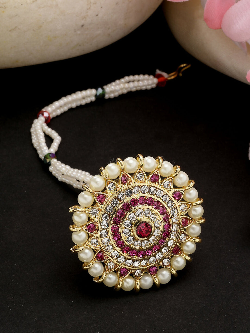 NVR Women's Gold-Polished CZ Stone-Studded Borla Maang Tikka - Distacart