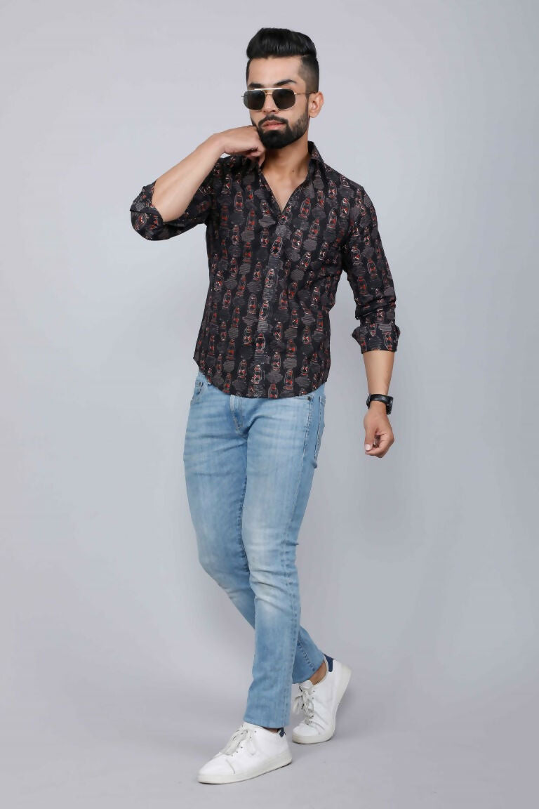 Miravan Men's Black Slim Fit Full Sleeves Shirt