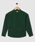Manet Boys Mandarin Collar Full Sleeves Melange Shirt - Green