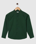 Manet Boys Mandarin Collar Full Sleeves Melange Shirt - Green