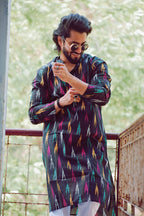 Jompers Men Black Woven Design Ikkat Straight Kurta Only - Distacart