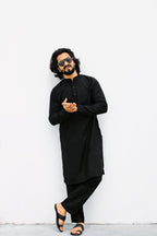 Jompers Men's Black Solid Cotton Kurta Only