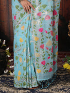 Shree Shyam Fashion Linen Cotton Sky Blue Saree - Distacart