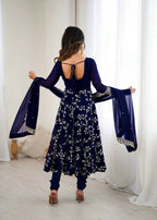 Teeya Creation Blue Color Heavy Faux Georgette Embroidery Work Gown - Distacart