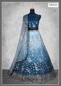 Teal Net Thread With Sequence Work Lahenga Choli - Nimaya Ishani