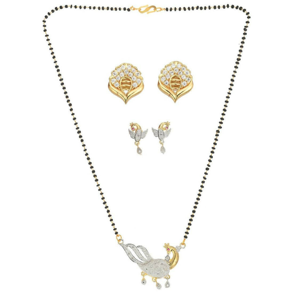 AanyaCentric Gold-Polished Mangalsutra with Pendant, 2 Pair Earrings