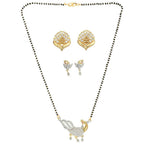 AanyaCentric Gold-Polished Mangalsutra with Pendant, 2 Pair Earrings