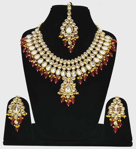 Joban Fashion Hand Made High Quality Gold Plated Base Metal Alloy Kundan Stone Studded Kundan Jewellery Set