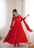Teeya Creation Red Faux Georgette Designer Party Wear Long Gown - Distacart