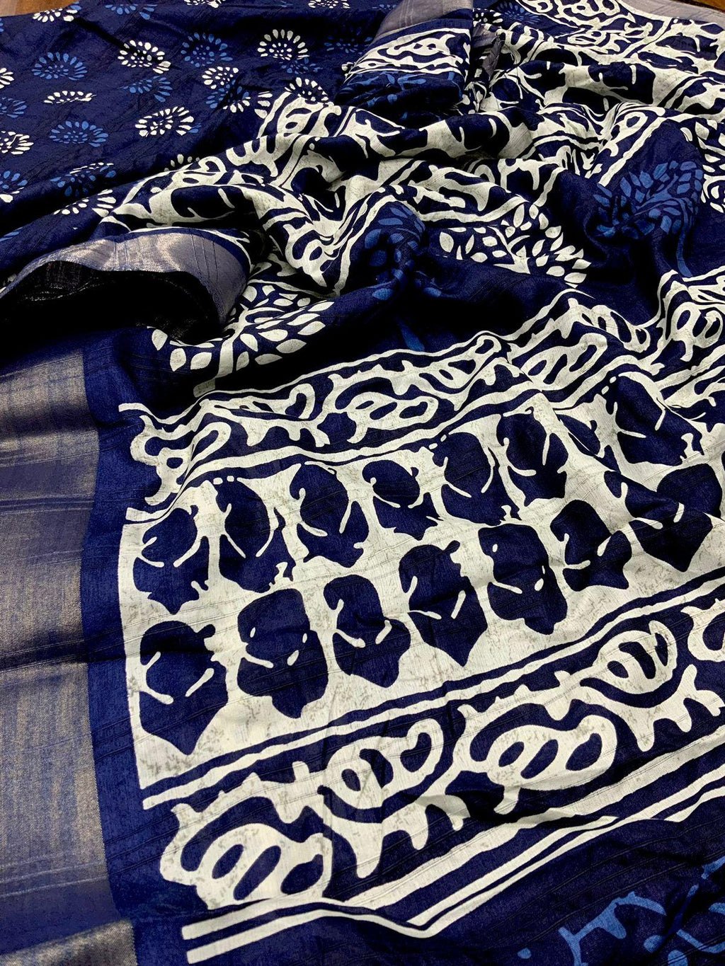 Blue Poly Silk Ethnic Motifs Saree with Unstitched Blouse - A2M