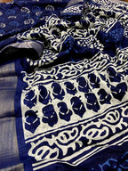 Blue Poly Silk Ethnic Motifs Saree with Unstitched Blouse - A2M