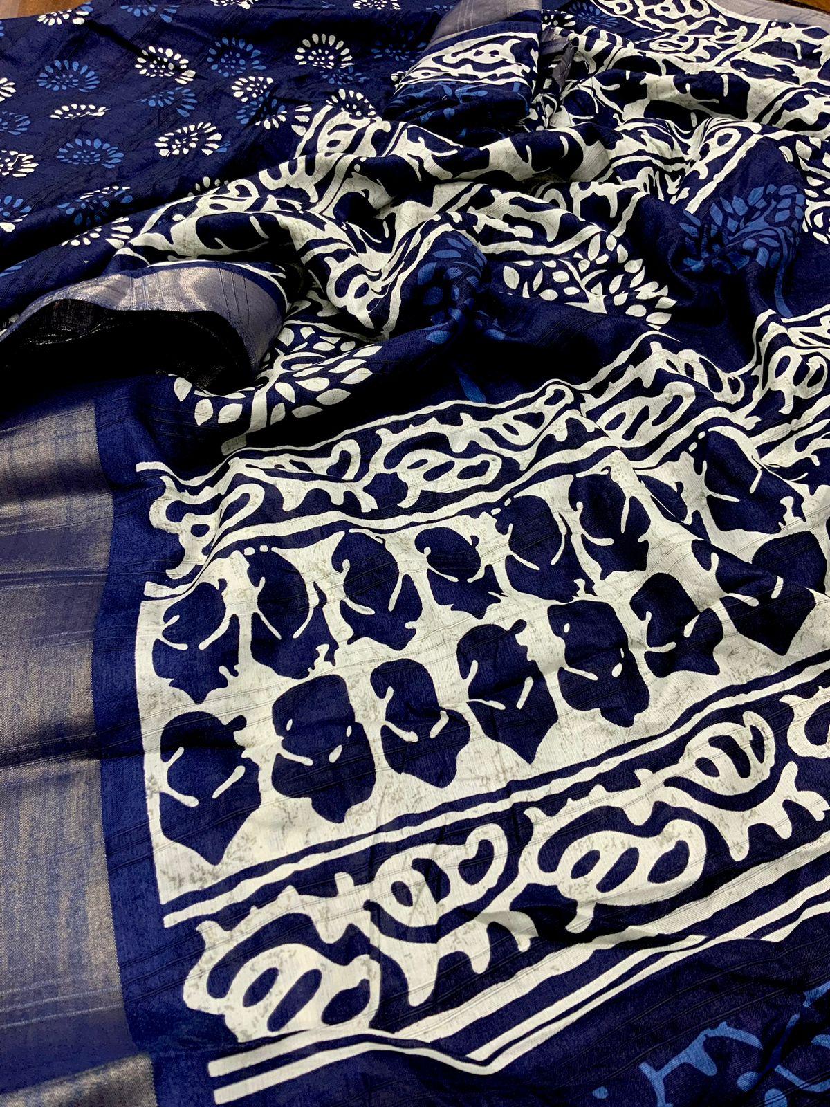 Blue Poly Silk Ethnic Motifs Saree with Unstitched Blouse - A2M