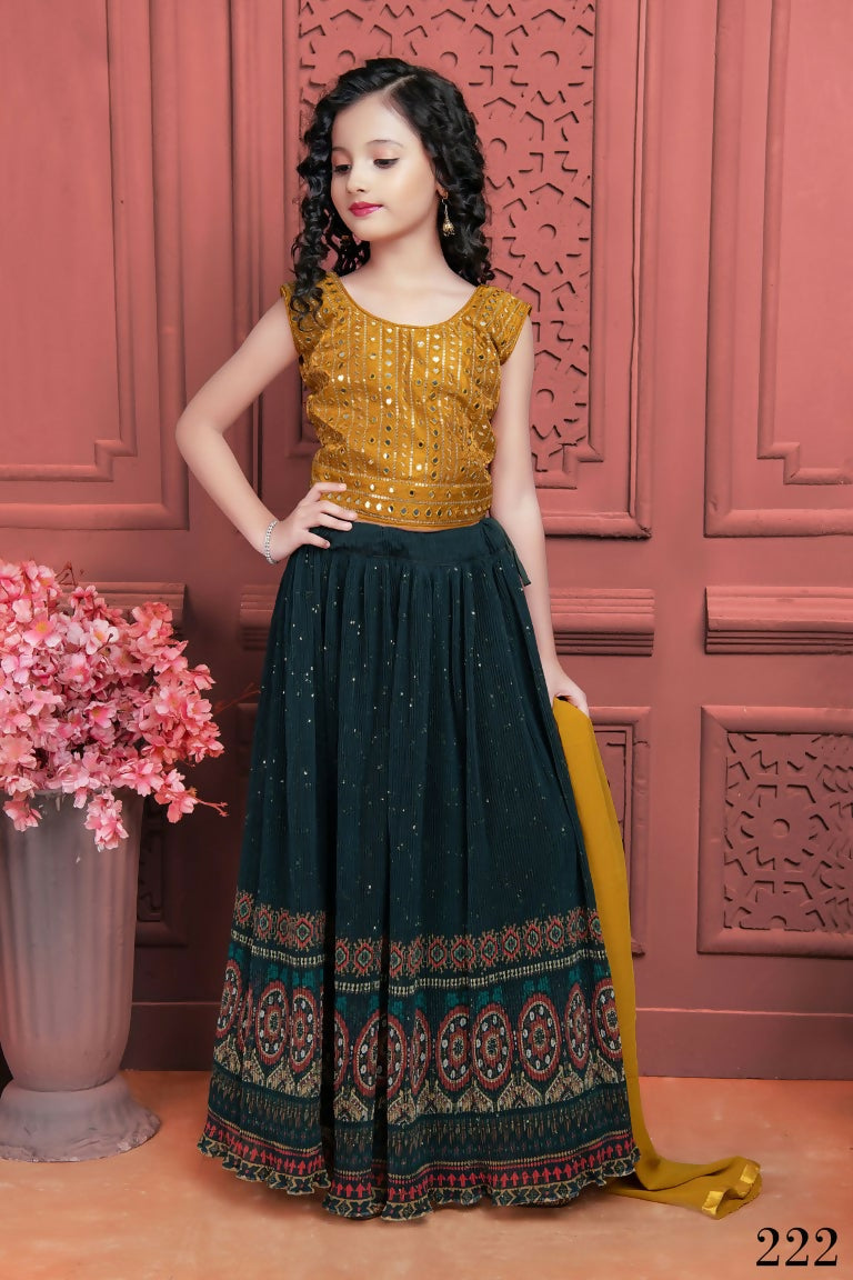 Kids Wedding Designer Rama Georgette Lehenga Choli - Aaradhna