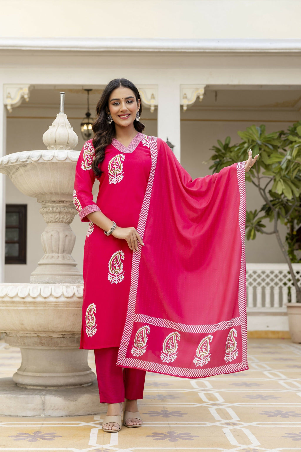 The52 Women's Beautiful Rayon Fabric Printed Work Straight Kurta Pant and Dupatta Set - Distacart