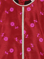 Ahalyaa Red Poly Silk Straight Printed Kids Kurta Palazzo Set For Girls