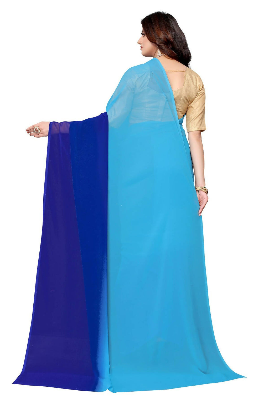 Vamika Blue Half N Half Georgette Saree - Distacart