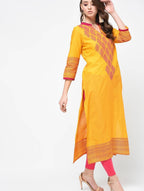 Cheera Hand Block Print Mustard Color Latest Fashion Straight Kurta