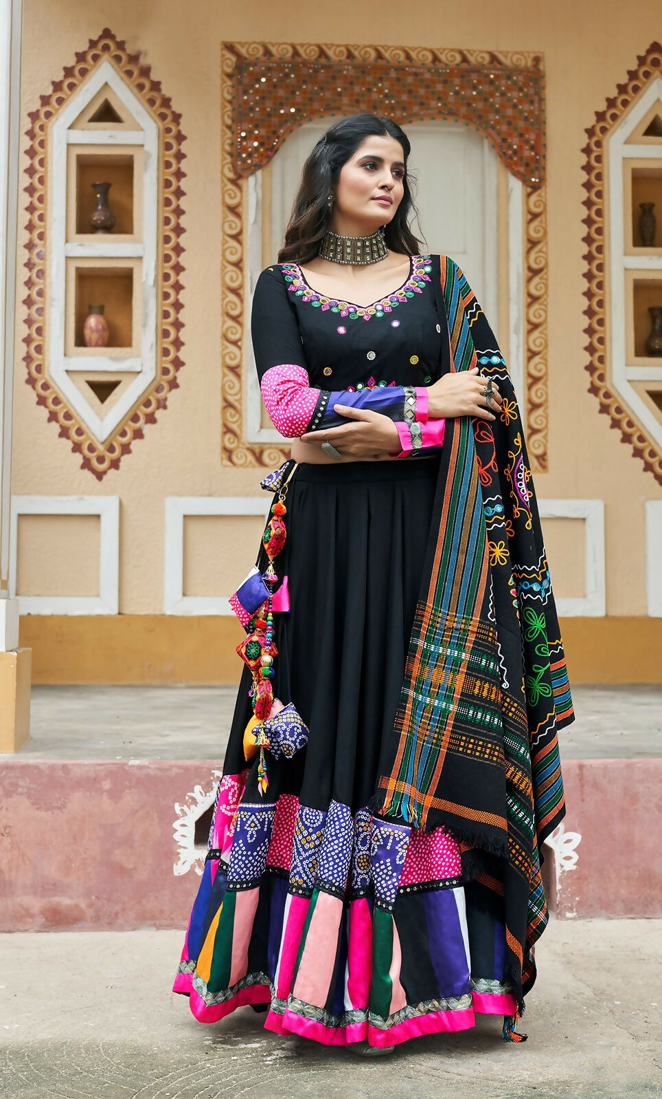 AI Fashion Black Viscose Rayon Designer Navratri Lehenga Choli Collection