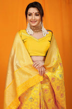 Jyoti Fashion Women's Yellow Kanjivaram Silk Zari Woven Saree with Blouse - Distacart