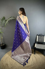 Joban Fashion Royal Blue Zari Weaving Motif Lichi Silk Banarasi Silk Saree - Distacart