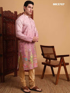 Pink Cotton Printed Chikankari Embroidery Work Kurta - Mahotsav