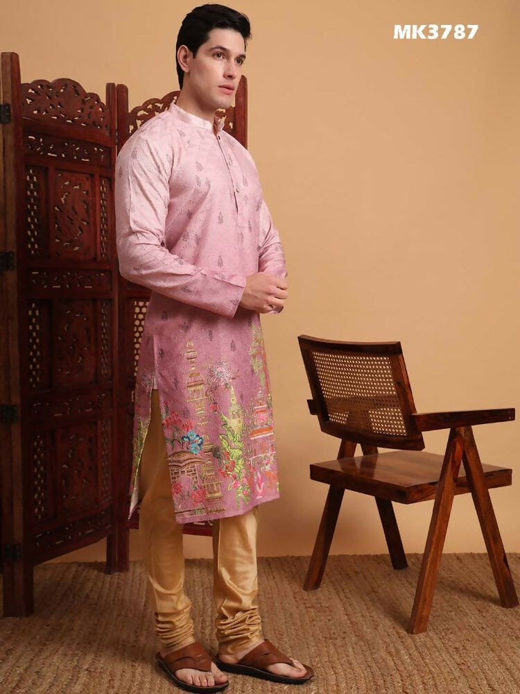Pink Cotton Printed Chikankari Embroidery Work Kurta - Mahotsav