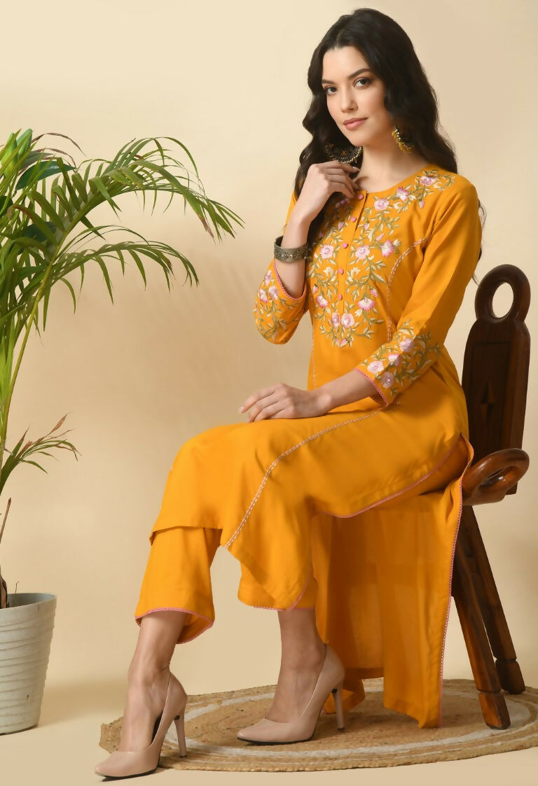 Joban Fashion Yellow Cotton Rayon Kurta Set