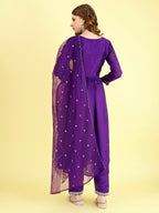 Yash Enterprise Violet Vichitra Silk Embroidery Party Wear Suit Set - Distacart