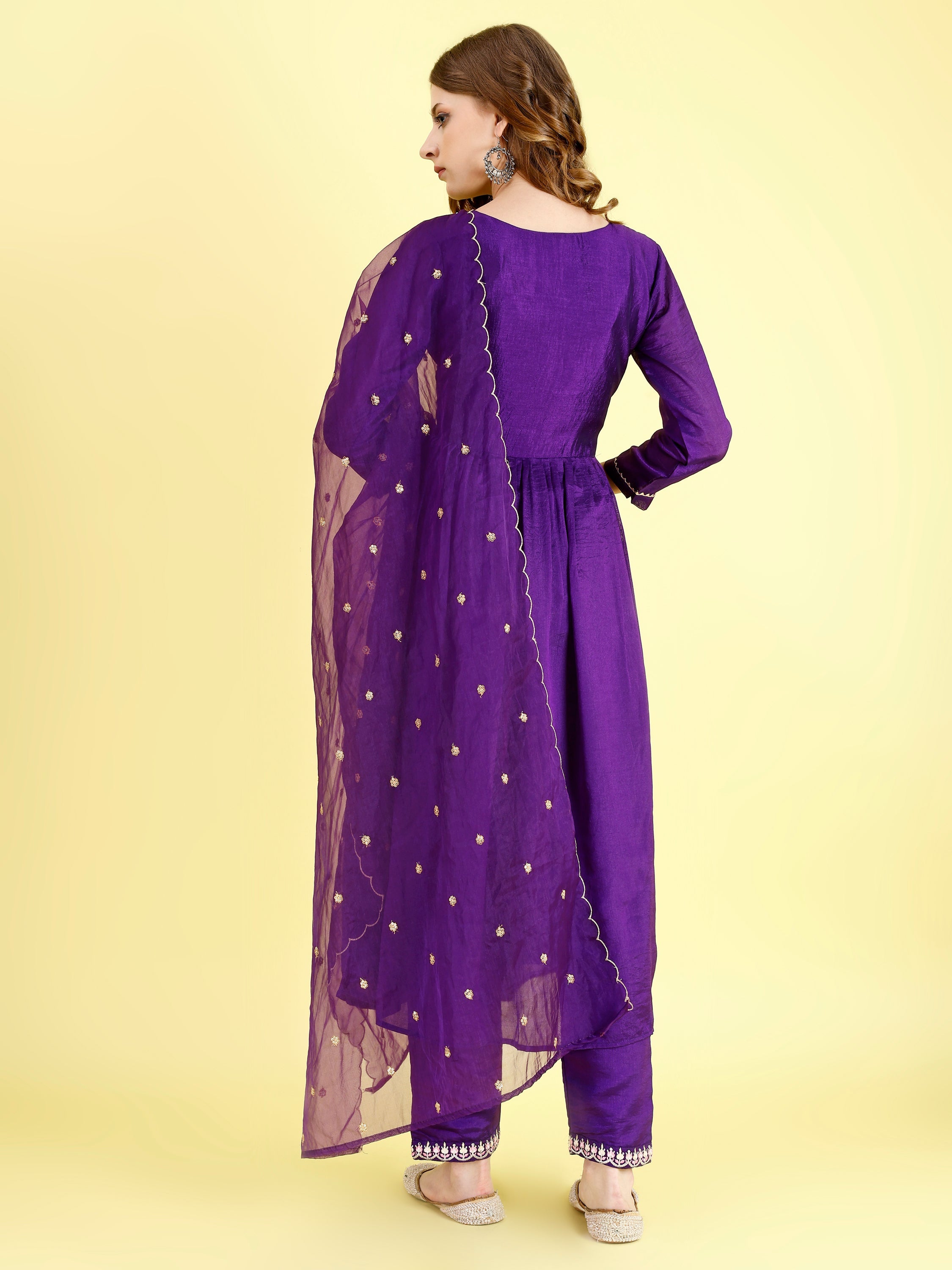 Yash Enterprise Violet Vichitra Silk Embroidery Party Wear Suit Set - Distacart