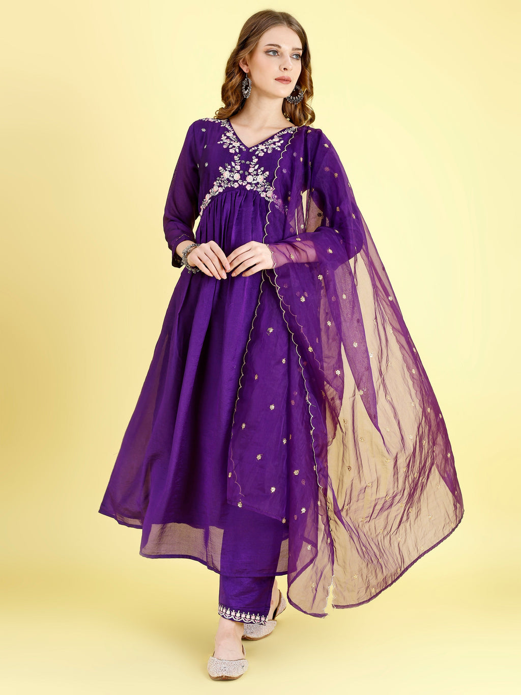 Yash Enterprise Violet Vichitra Silk Embroidery Party Wear Suit Set - Distacart