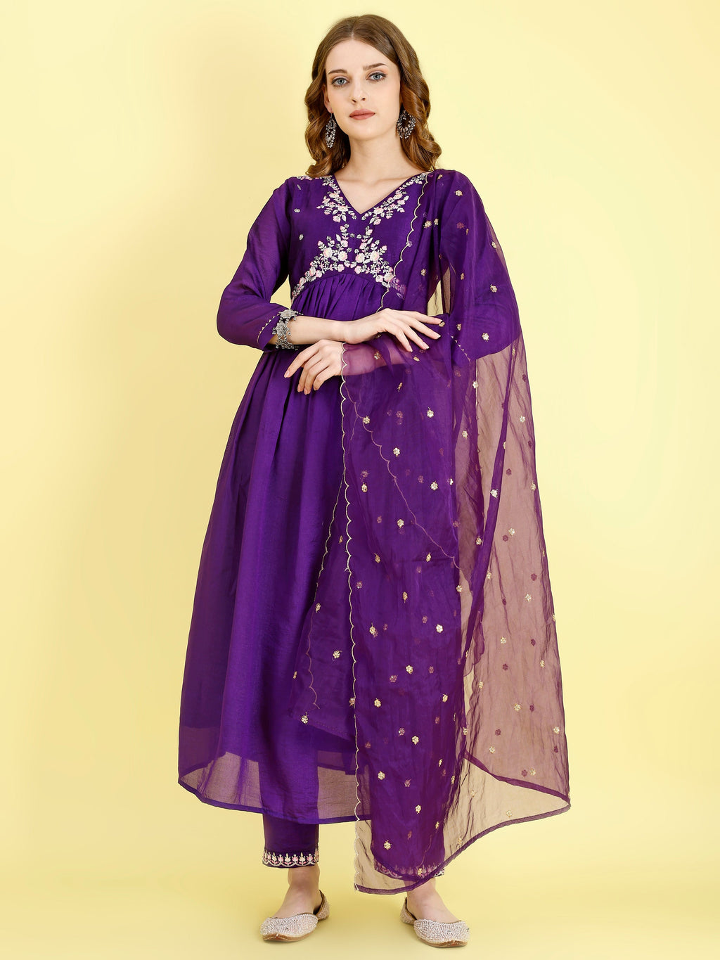 Yash Enterprise Violet Vichitra Silk Embroidery Party Wear Suit Set - Distacart