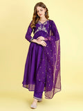 Yash Enterprise Violet Vichitra Silk Embroidery Party Wear Suit Set - Distacart