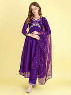 Yash Enterprise Violet Vichitra Silk Embroidery Party Wear Suit Set - Distacart