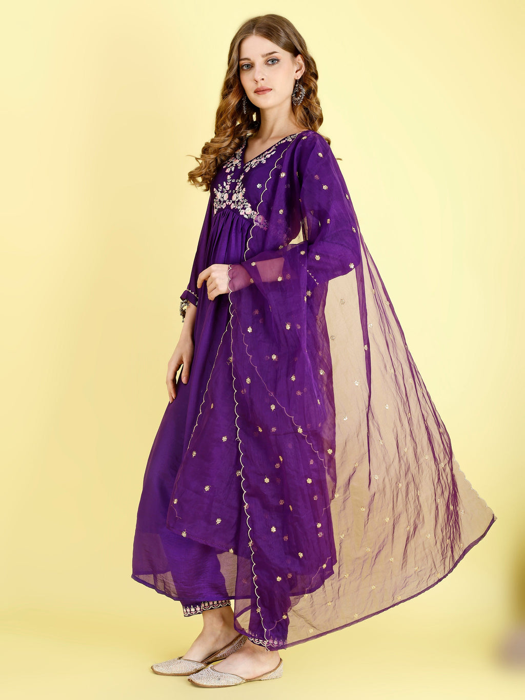 Yash Enterprise Violet Vichitra Silk Embroidery Party Wear Suit Set - Distacart