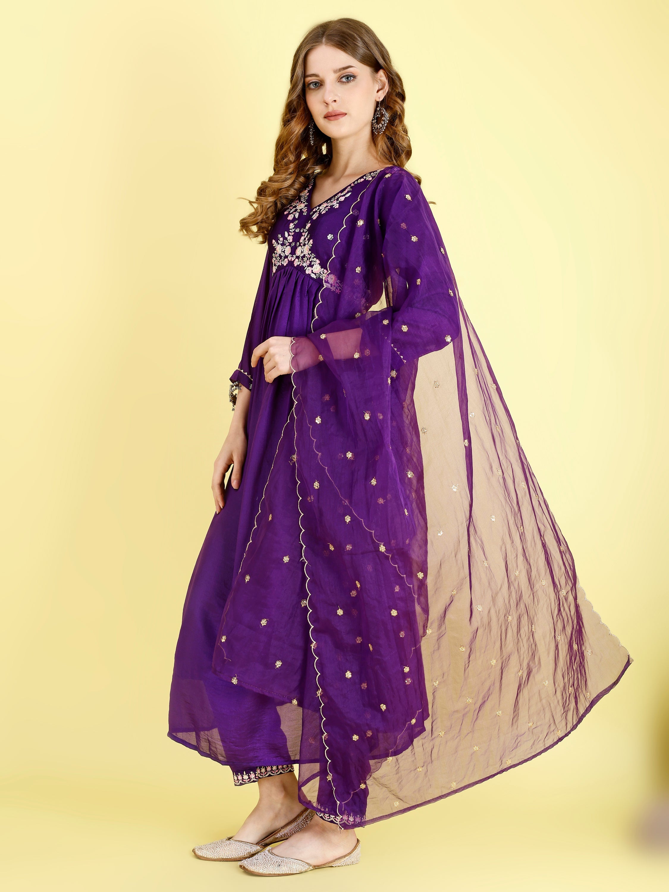 Yash Enterprise Violet Vichitra Silk Embroidery Party Wear Suit Set - Distacart