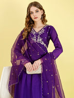 Yash Enterprise Violet Vichitra Silk Embroidery Party Wear Suit Set - Distacart