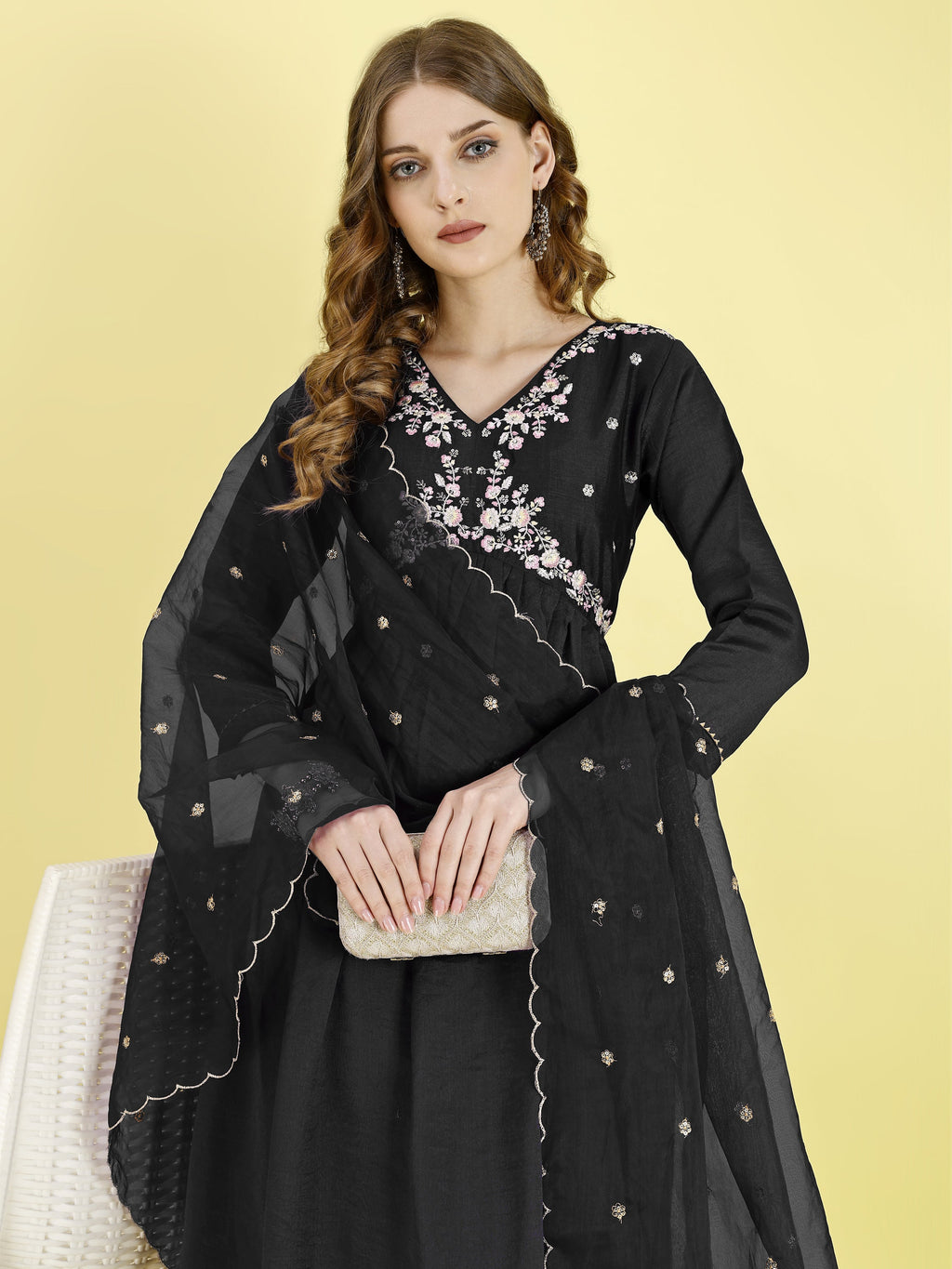 Yash Enterprise Black Vichitra Silk Embroidery Party Wear Suit Set - Distacart