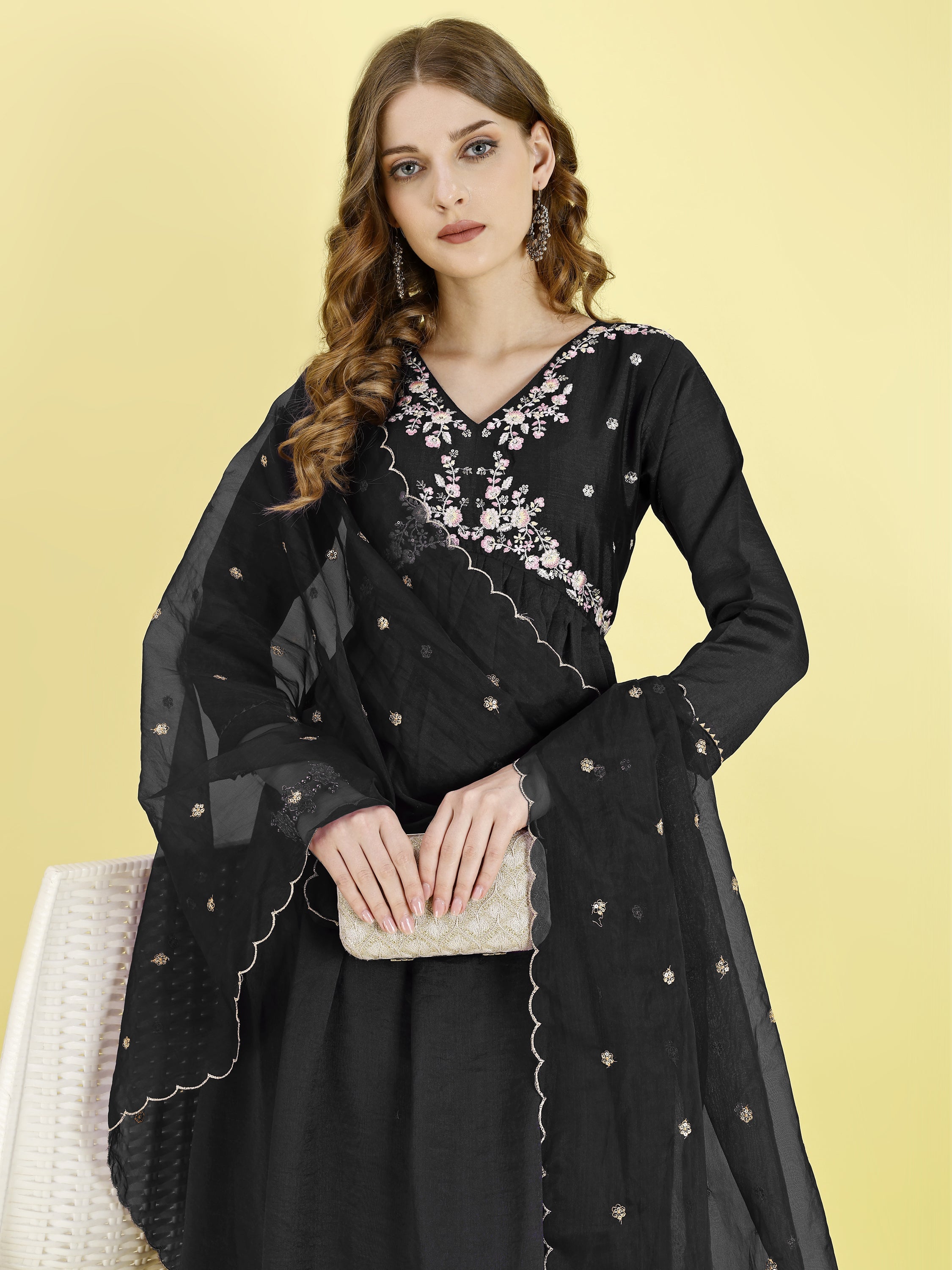 Yash Enterprise Black Vichitra Silk Embroidery Party Wear Suit Set - Distacart