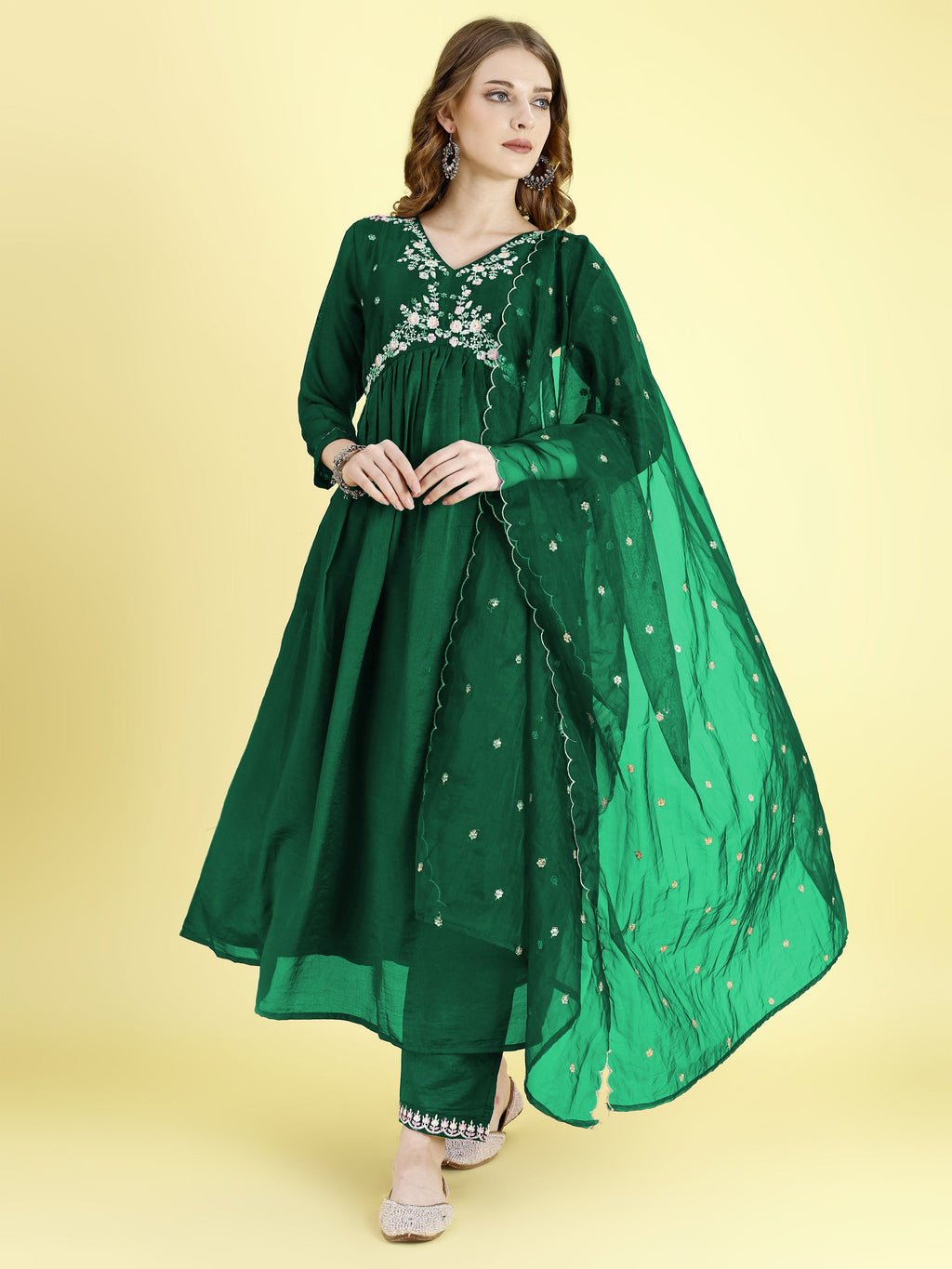Yash Enterprise Green Vichitra Silk Embroidery Party Wear Suit Set - Distacart