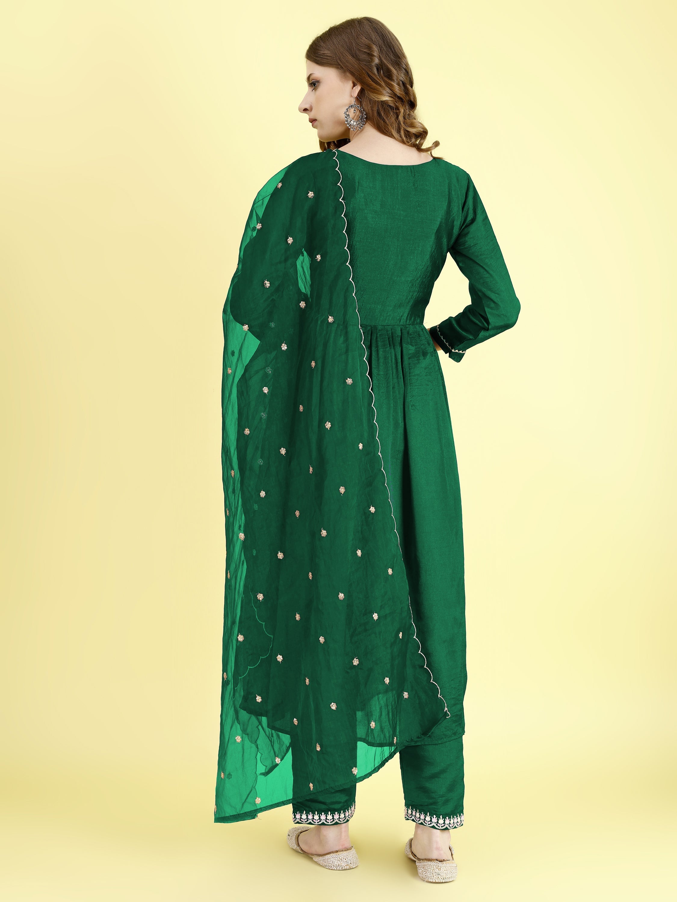 Yash Enterprise Green Vichitra Silk Embroidery Party Wear Suit Set - Distacart