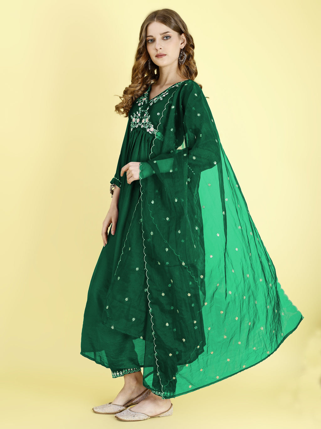 Yash Enterprise Green Vichitra Silk Embroidery Party Wear Suit Set - Distacart