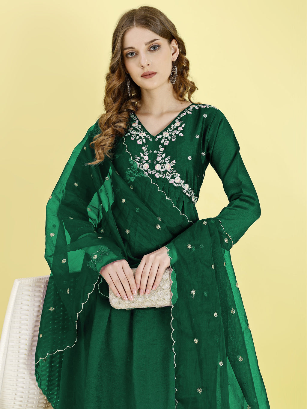 Yash Enterprise Green Vichitra Silk Embroidery Party Wear Suit Set - Distacart