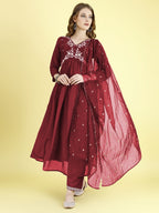 Yash Enterprise Maroon Vichitra Silk Embroidery Party Wear Suit Set - Distacart