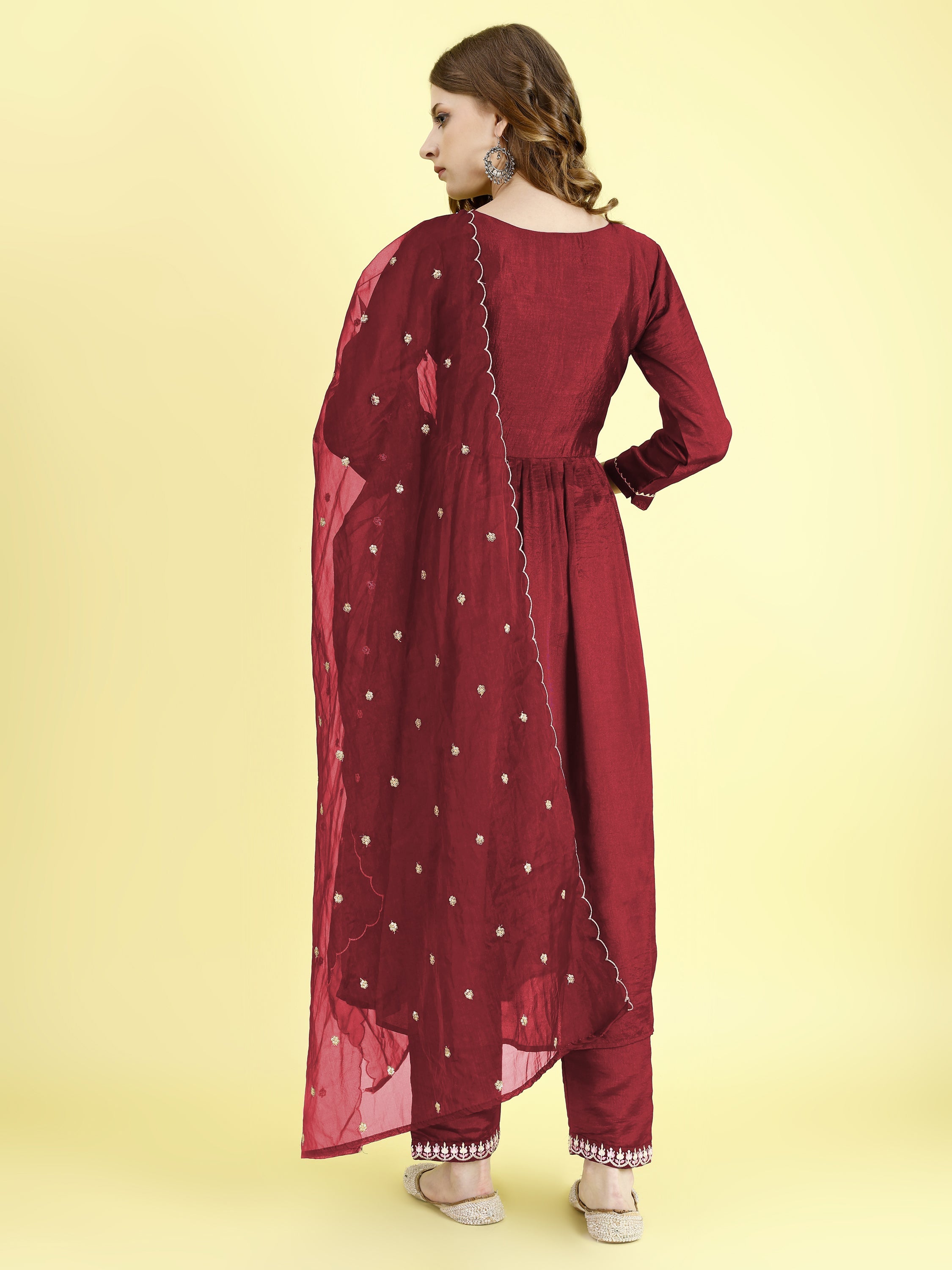 Yash Enterprise Maroon Vichitra Silk Embroidery Party Wear Suit Set - Distacart