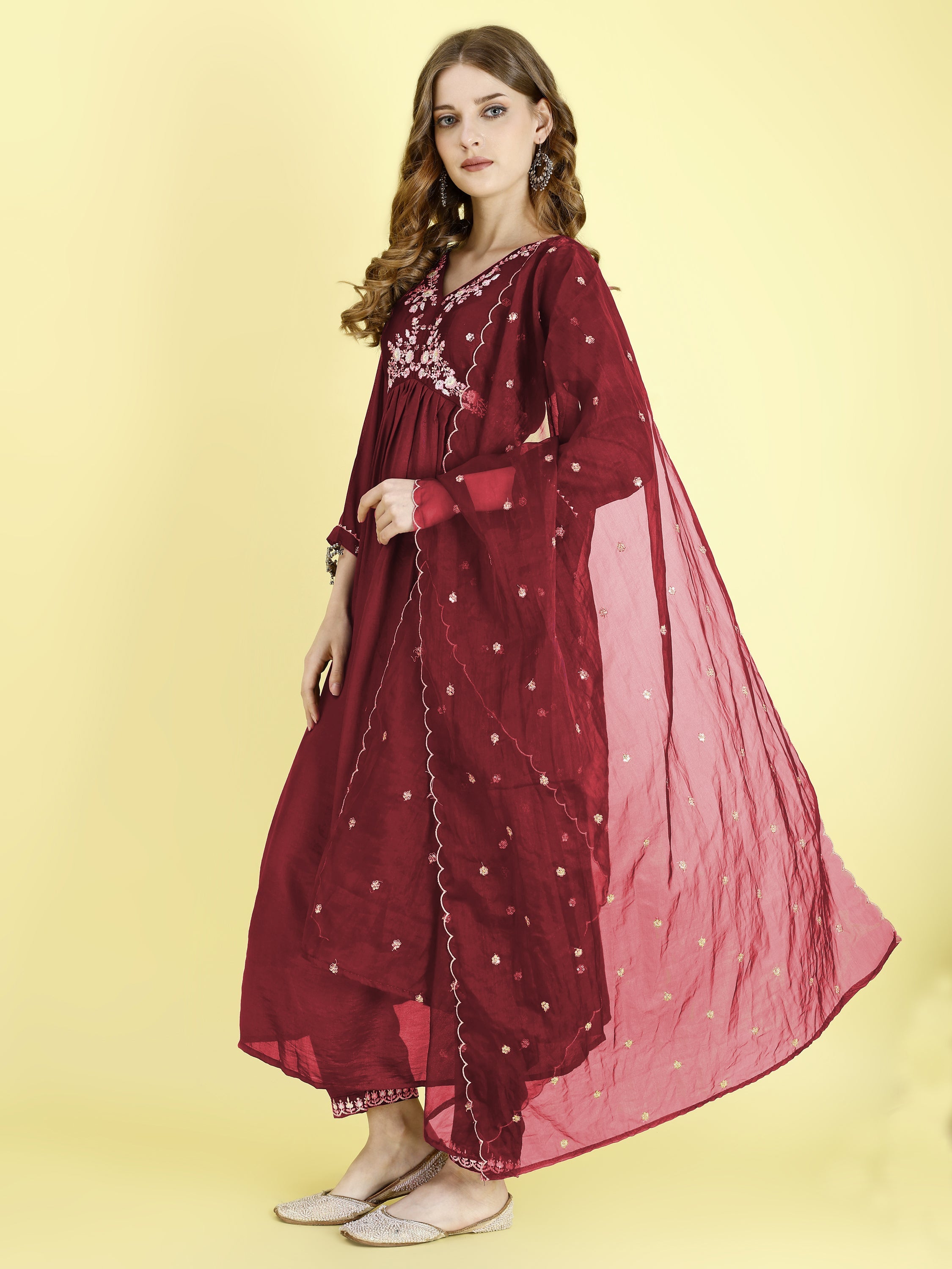 Yash Enterprise Maroon Vichitra Silk Embroidery Party Wear Suit Set - Distacart