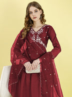 Yash Enterprise Maroon Vichitra Silk Embroidery Party Wear Suit Set - Distacart