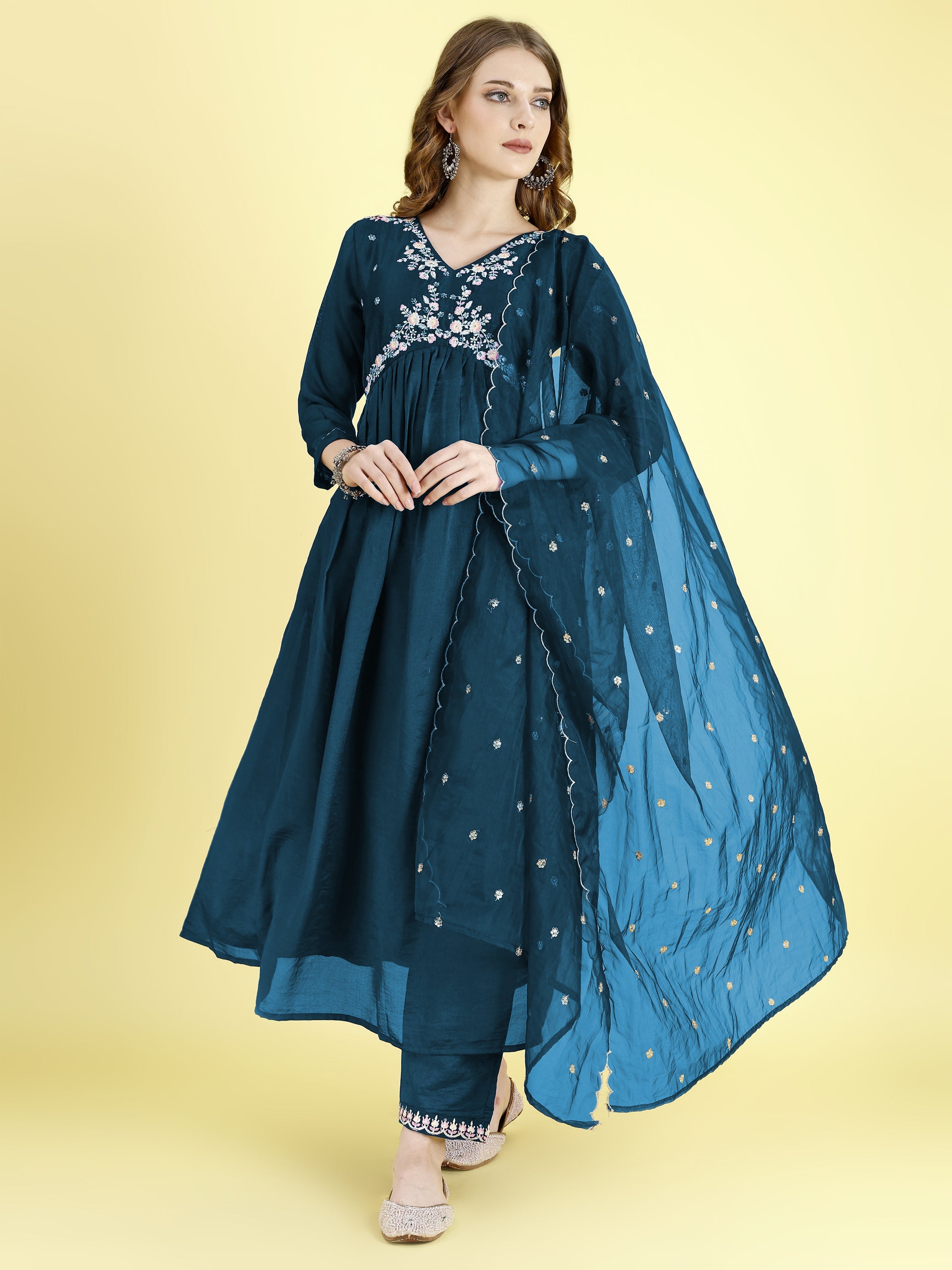 Yash Enterprise Morpankh Vichitra Silk Embroidery Party Wear Suit Set - Distacart