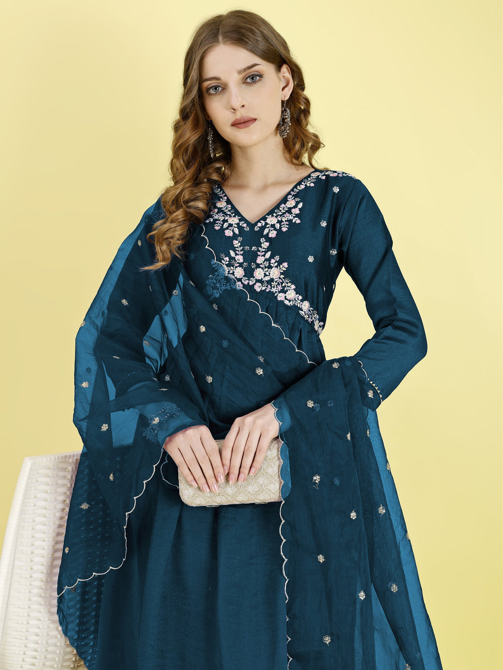 Yash Enterprise Morpankh Vichitra Silk Embroidery Party Wear Suit Set - Distacart